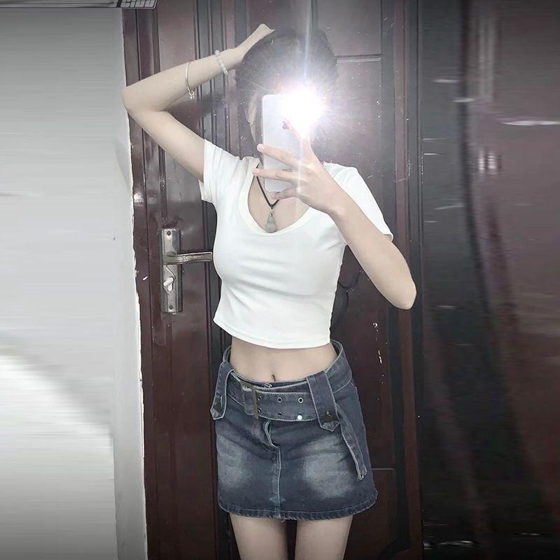 Kuaishou Style White Tee & A-Line Denim Skirt Set Women’s Summer Outfit