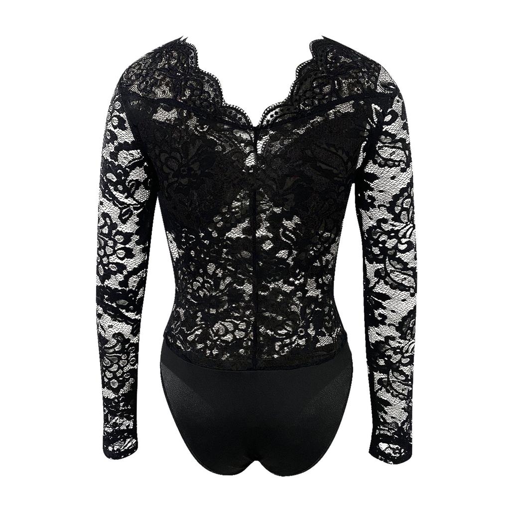 Lace Splicing Sexy Jumpsuit V-neck One-piece