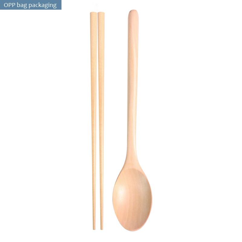 Japanese Style Cotton Linen Utensil Bag with Wooden Spoon and Chopstick Set