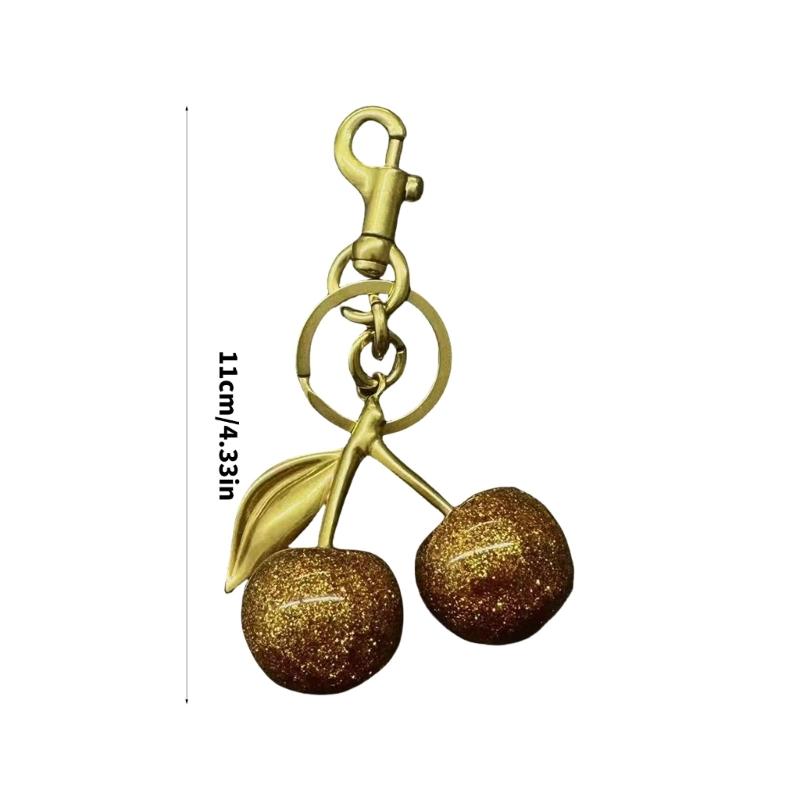 Sparkling 3D Cherry Charm Keychain Accessory Fashionable Fruit Shape Key Rings Portable Bag Decoration for Women