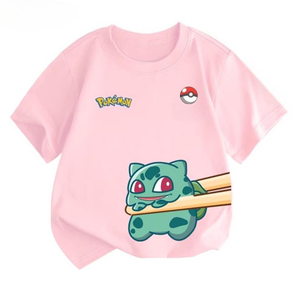 Potdemiel Estate Nuova T-shirt in Puro Cotone con Stampa Pikachu per Bambini, Ragazzi e Ragazze, T-shirt per Bambini Comoda e Traspirante