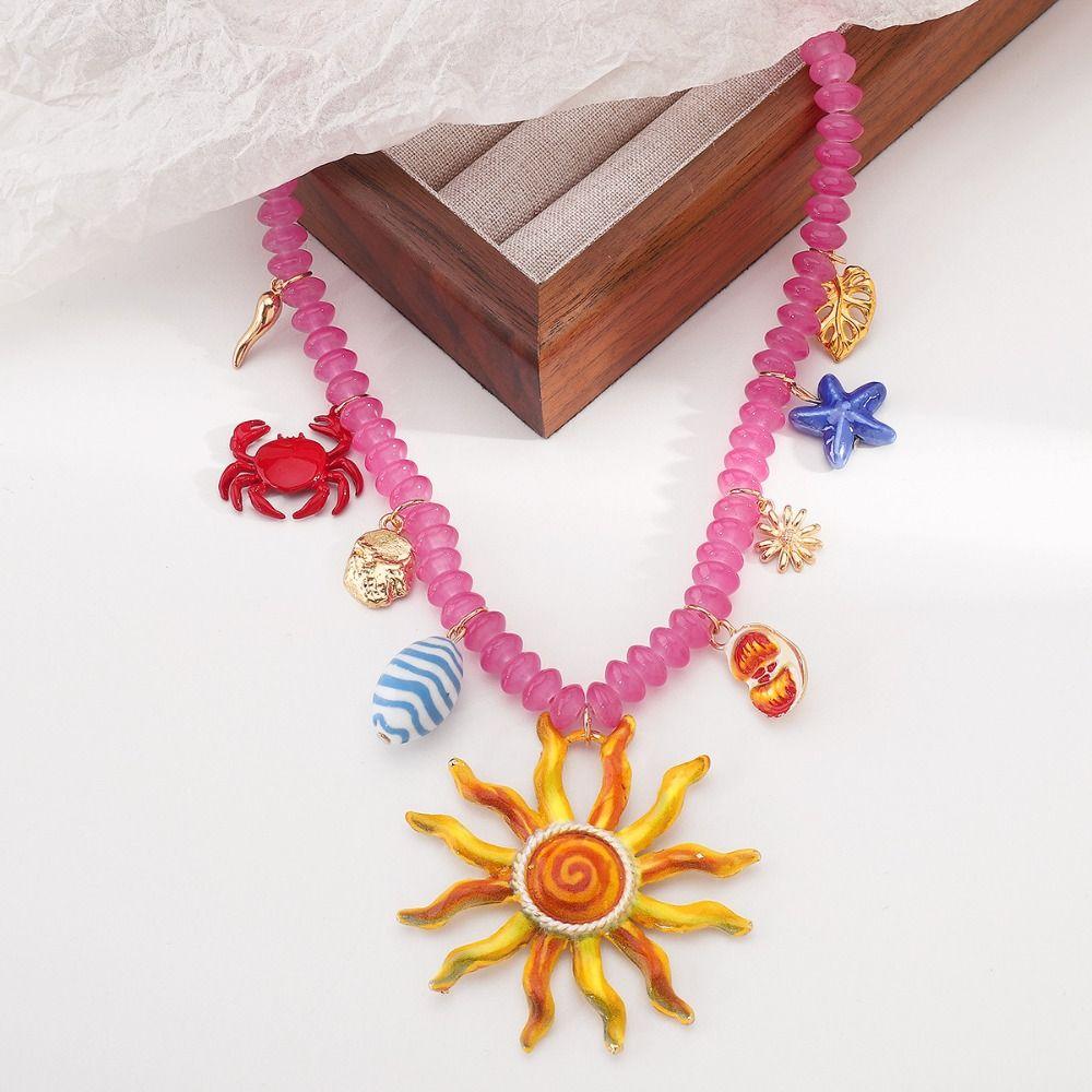 Fruit Sun Pendant Necklace Avocado Dopamine Necklace Unique Rice Bead Necklace  Gift