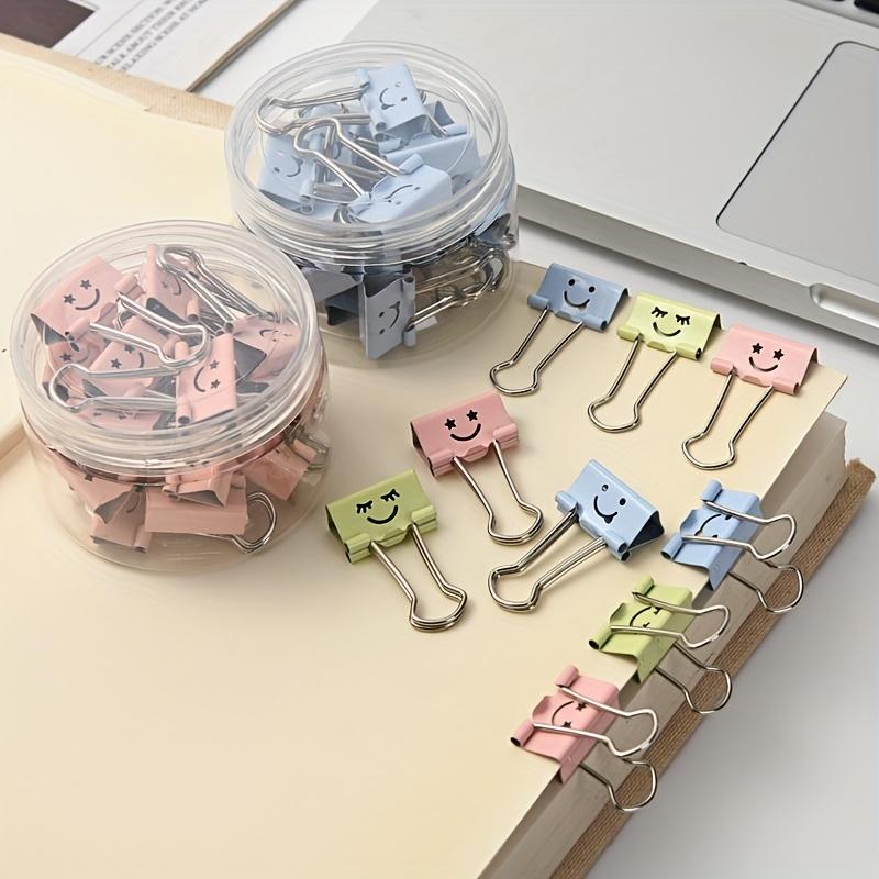 30pcs Colorful 19mm Stainless Steel Binder Clips with Happy Face Durable Metal Structure for Home Office and School Organization