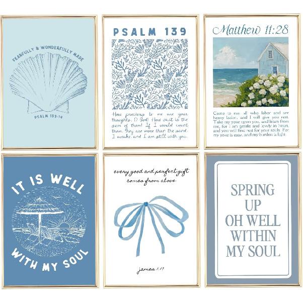 Coastal Christian Bible Canvas Wall Art Bible Verses Paintings Pictures Wall Decor Preppy Religion Aesthetics Poster Printing Artwork For Living Room