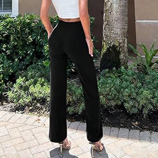 Women Pants Elastic High Waist Wide Leg Casual Trousers Solid Color Lounge Trousers Work Travel Daily Wear