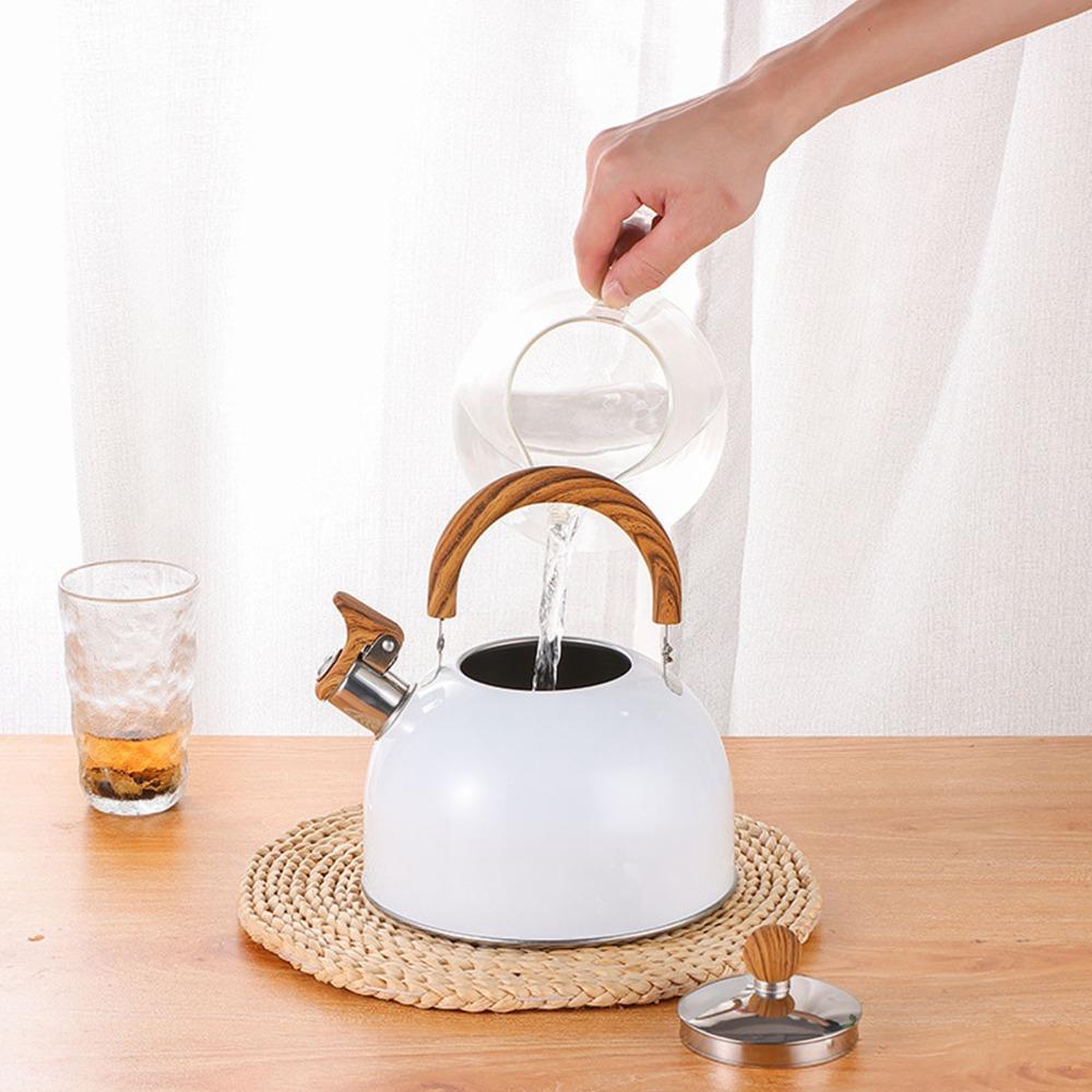 2.5L Capacity Whistling Kettle 304 Stainless Steel White Color Whistling Tea Kettle Foldable Handle Ergonomic Handle