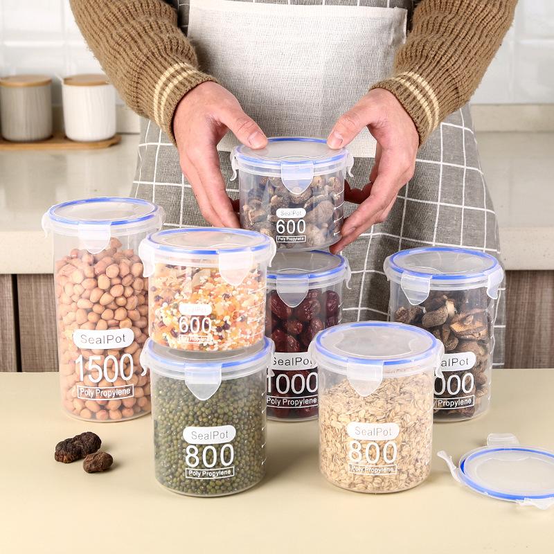 1-4PCS Sealed Jars With Scale Grain Crisper Kitchen Refrigerator Organize Sealed Container Clear Jar Spice Sugar Storage Boxes
