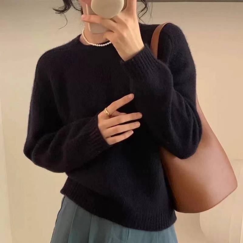 Fauler Strickpullover für Damen mit einfarbigem Design für die Herbstkälte