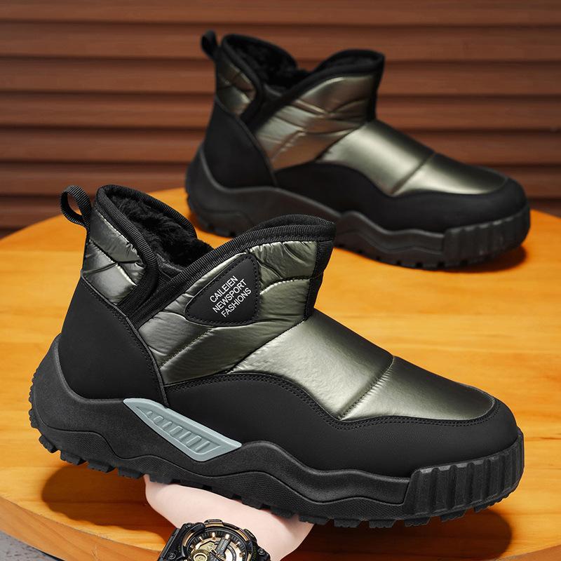 Pánské zimní teplé fuzzy boty do sněhu Lehké kotníkové boty s protiskluzovou podšívkou z umělé kožešiny pro muže Neformální PU kůže Pohodlné vycházkové krátké boty