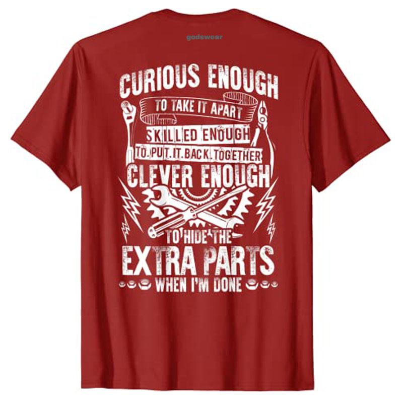 Curious Skilled and Clever Funny Car Auto Truck Mechanic TShirt Unisex Clothing Husband Gifts Print on Back Unisexs Fashion Tee S