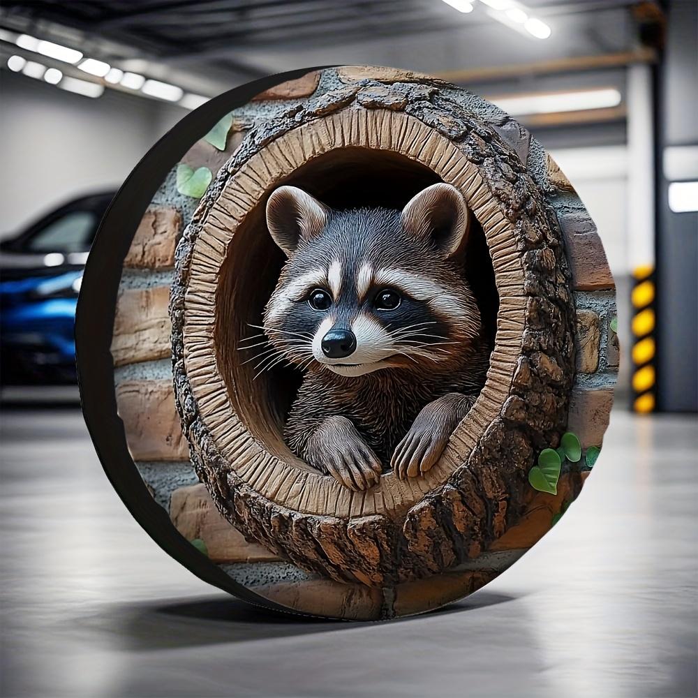 Raccoon in Tree Hole Tire Cover Durable Weather Resistant Cover for Off Road Outdoor Use