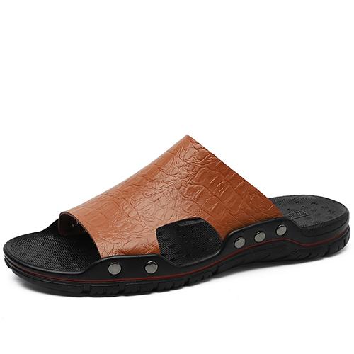 Plus Size Genuine Leather Men Slippers Fashion Fretwork Men Sandals Concise Sandalias Light 6 Colors Summer Footwear