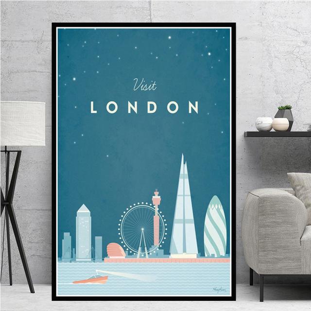 

Современный минималистичный городской путешествия Лондон Лос-Анджелес Майами Нью-Йорк Холст Картина Настенная картина Скандинавское украшение Домашний декор 21cm×30cm NoFrame