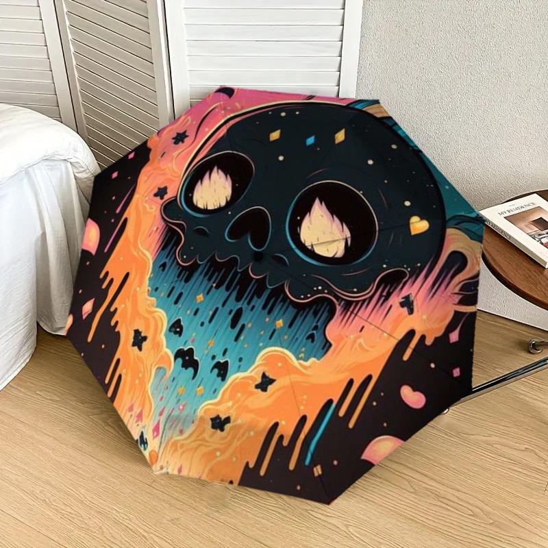 1pc Melting Skull with Stars and Flames Umbrella with Plastic Handle,Suitable for All Seasons Home Travel Outdoor UmbrellaDD396
