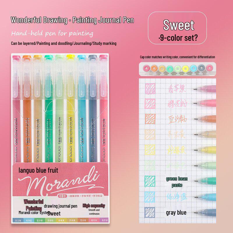 Morandi Color Large Capacity Blue Fruit Journal Pen - Colored Neutral Pen for Note-Taking and Highlighting