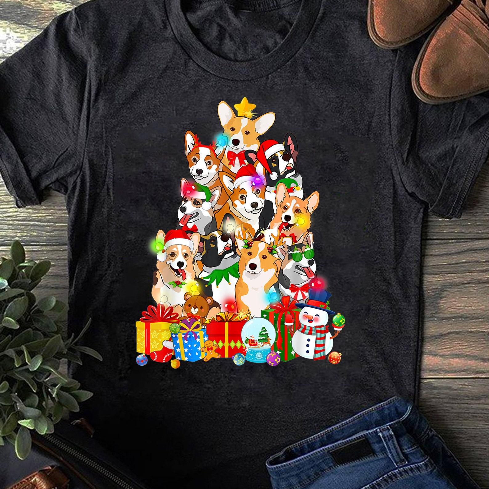 Funny Corgi Christmas Tree Lights Puppy Corgi Dog Lover, Retro Vintage Corgi, Corgi Mom, Pembroke Welsh Corgi, Corgi Dog Tee XXL