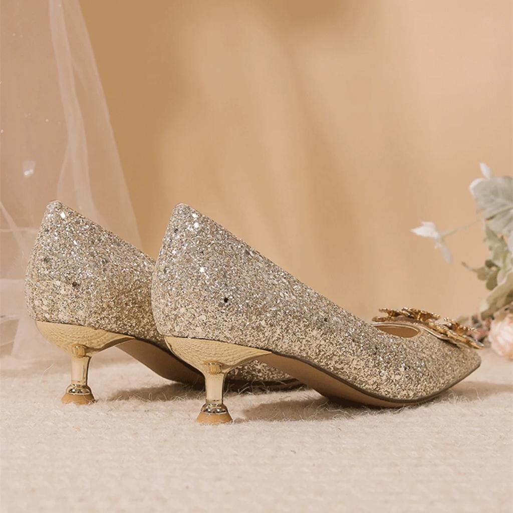 Fashion Bride Wedding Shoe Pointed Toe Shoes for Women Low Heel Elegant Woman Pumps Stilito Fashion Slip on Non Spring Beau Today Dress