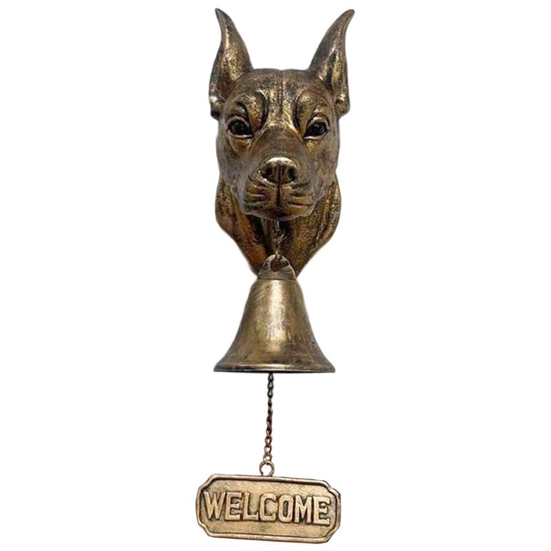 Dog Head Resins Statue Doorbell with Welcome Sign Farmhouses Entryway Wall Hanging Bells Ornament Easy Installation