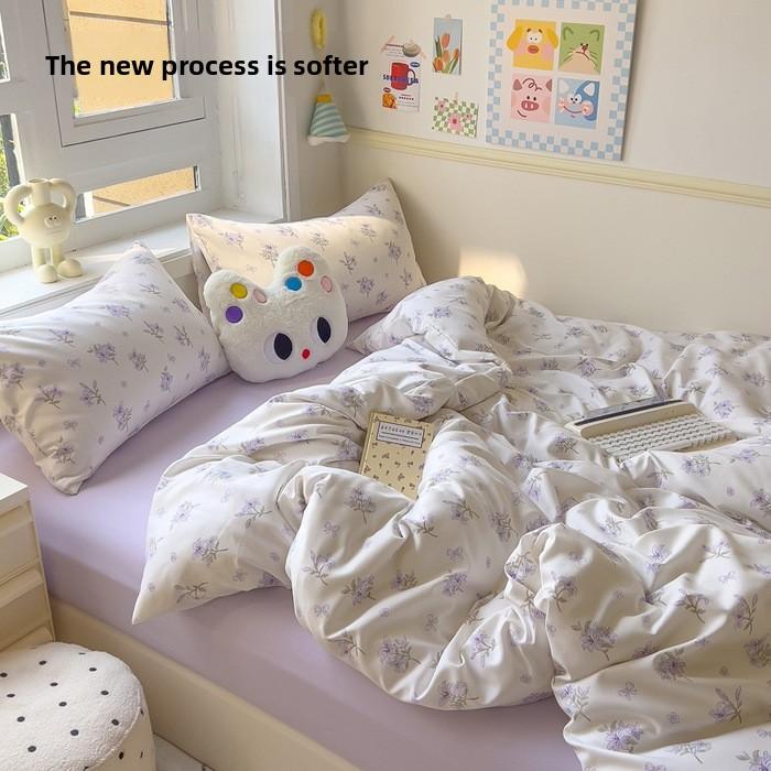 A-class cotton wash set, four-piece set with double-layered gauze bedsheet, duvet cover, and bed skirt, suitable for all seasons