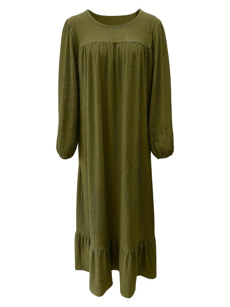 2024 Women's Long-Sleeve Vintage Ruffle Hem Dress - Spring/Autumn Fashion