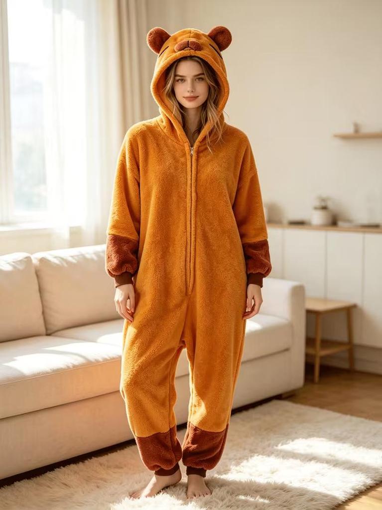 Unisex Einteiler Capybara Kigurumi Erwachsene Fleece Anime Schlafanzug Hausanzug Weihnachten Halloween Cosplay Kostüm Overall