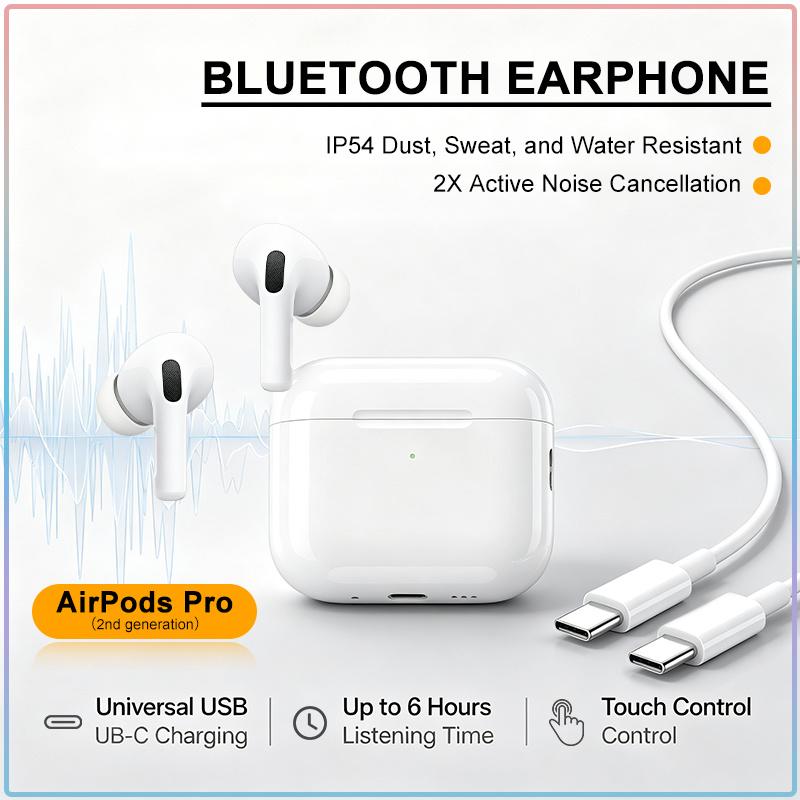 AirPods Pro 2 Kabellose Bluetooth-Kopfhörer Präzise Lautsprecheröffnungen Klare Anrufe Touch-Bedienung 30H Akkulaufzeit Ohrhörer für den täglichen Weg
