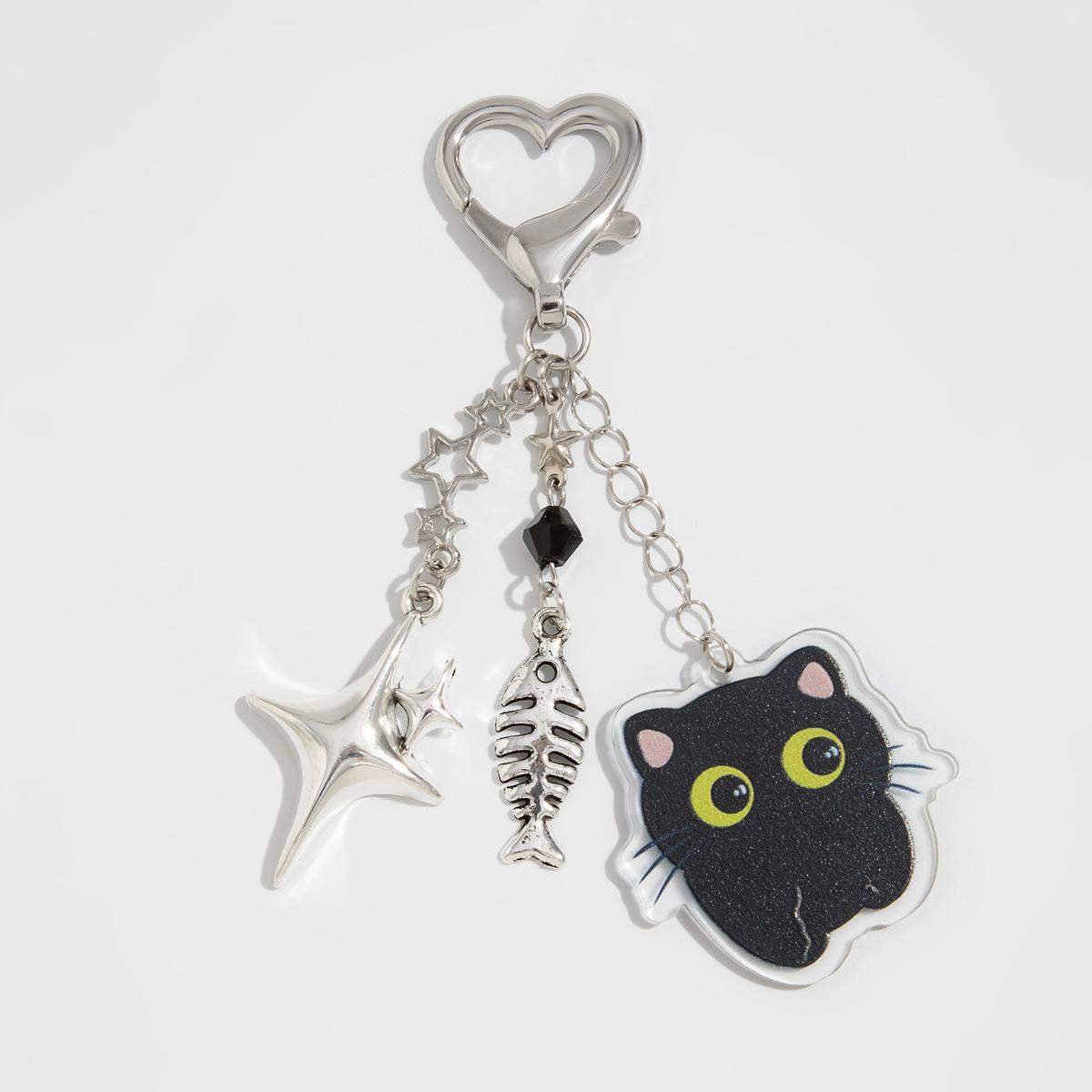 

Простой ветряной кулон-цепочка для сумки в форме сердца, милый брелок с кошкой, рыбьей костью и бантом