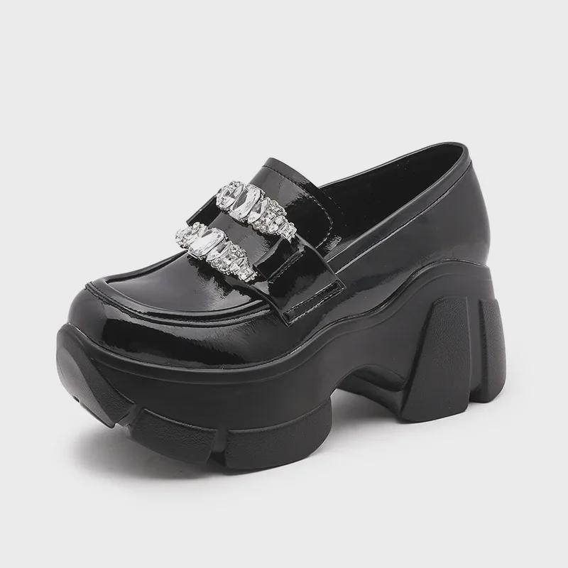 Women's 2025 Spring Thick-soled Slip-on Loafers with Inner Height Boost and Small Platform