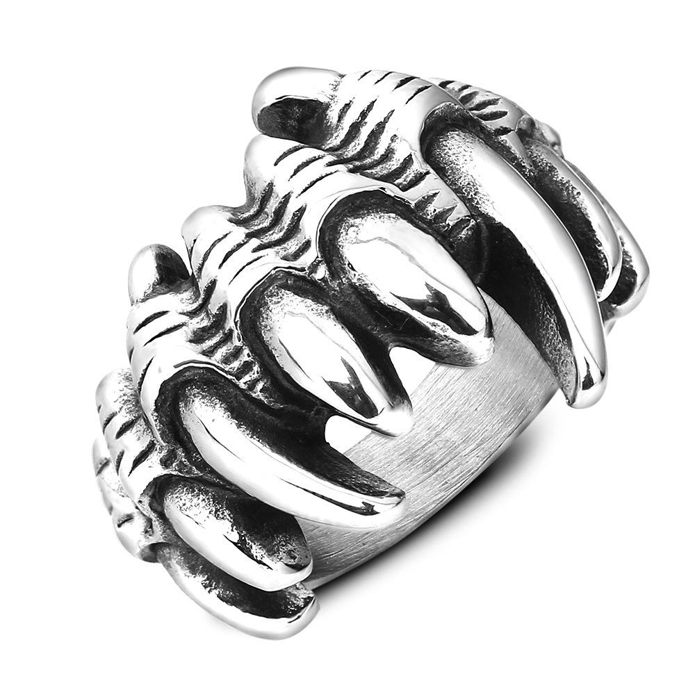 Retro Titanium Skull Ghost Claw Ring - European  American Punk Style (21MM) Size 10