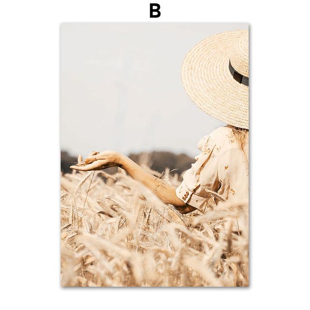 Herbst Mädchen Weizen Sonnenblume Reed Fahrrad Wand Kunst Leinwand Malerei Nordic Poster Und Drucke Wand Bilder Für Wohnzimmer Dekor