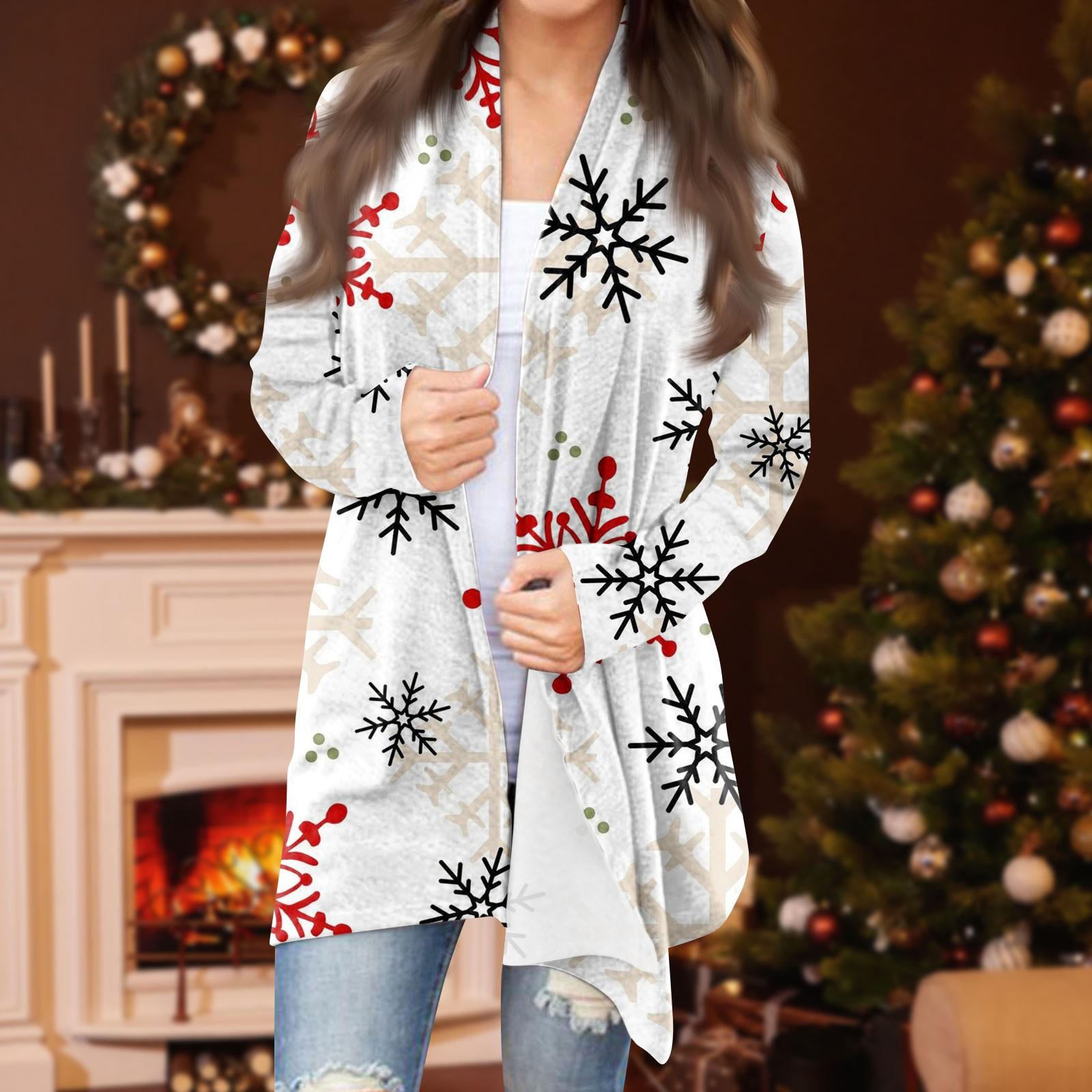 

Женская модная повседневная куртка-кардиган средней длины с рождественским принтом S