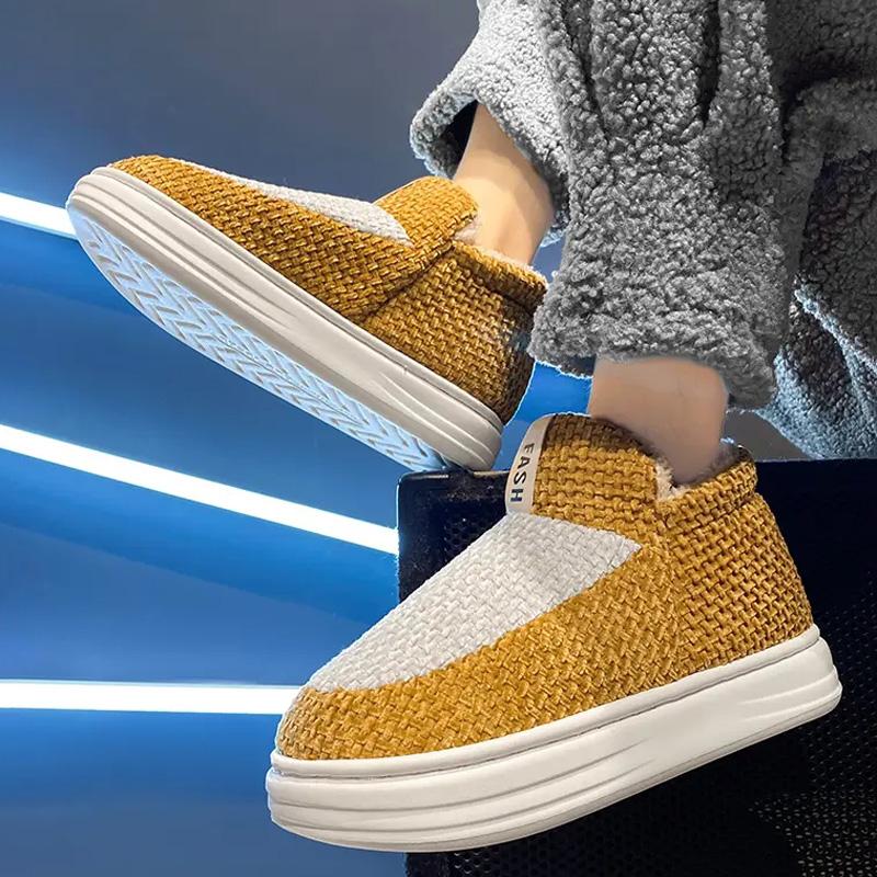Fashion Fashion Color Matching Plus Velvet Men Shoes Winter Warm Soft Comfortable Snow Boots Non-slip Wear-resistant Plush Cotton Shoes