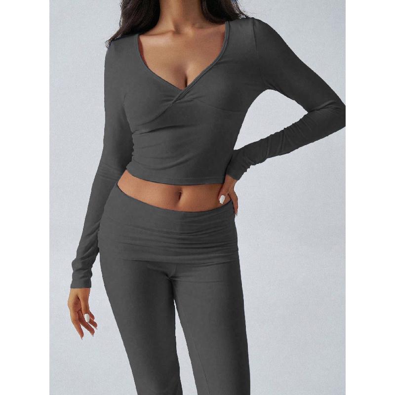 2026 New Sports-Style V-Neck T-Shirt and Yoga Pants Two-Piece Set Casual Women's Clothing