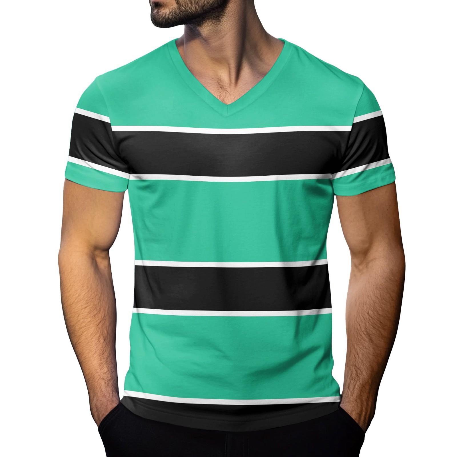 

Чоловіча модна футболка з принтом, V-подібним вирізом та короткими рукавами M зелений