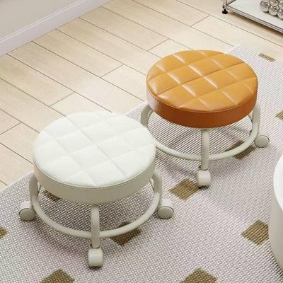 Tabouret bas mobile à roulettes pivotantes en plastique pour salon ou chambre d'enfant