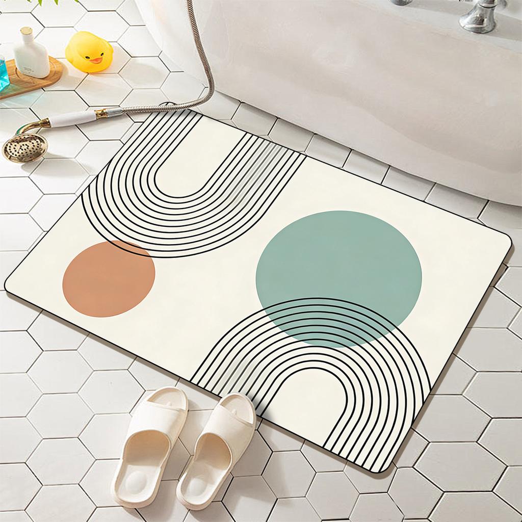 Custom Luxury Designer Non-slip Soft Absorbent Bath Mat Soft Diatom Mud Stone Pink Floral Pattern Brown and Blue Bath Rugs Hotel