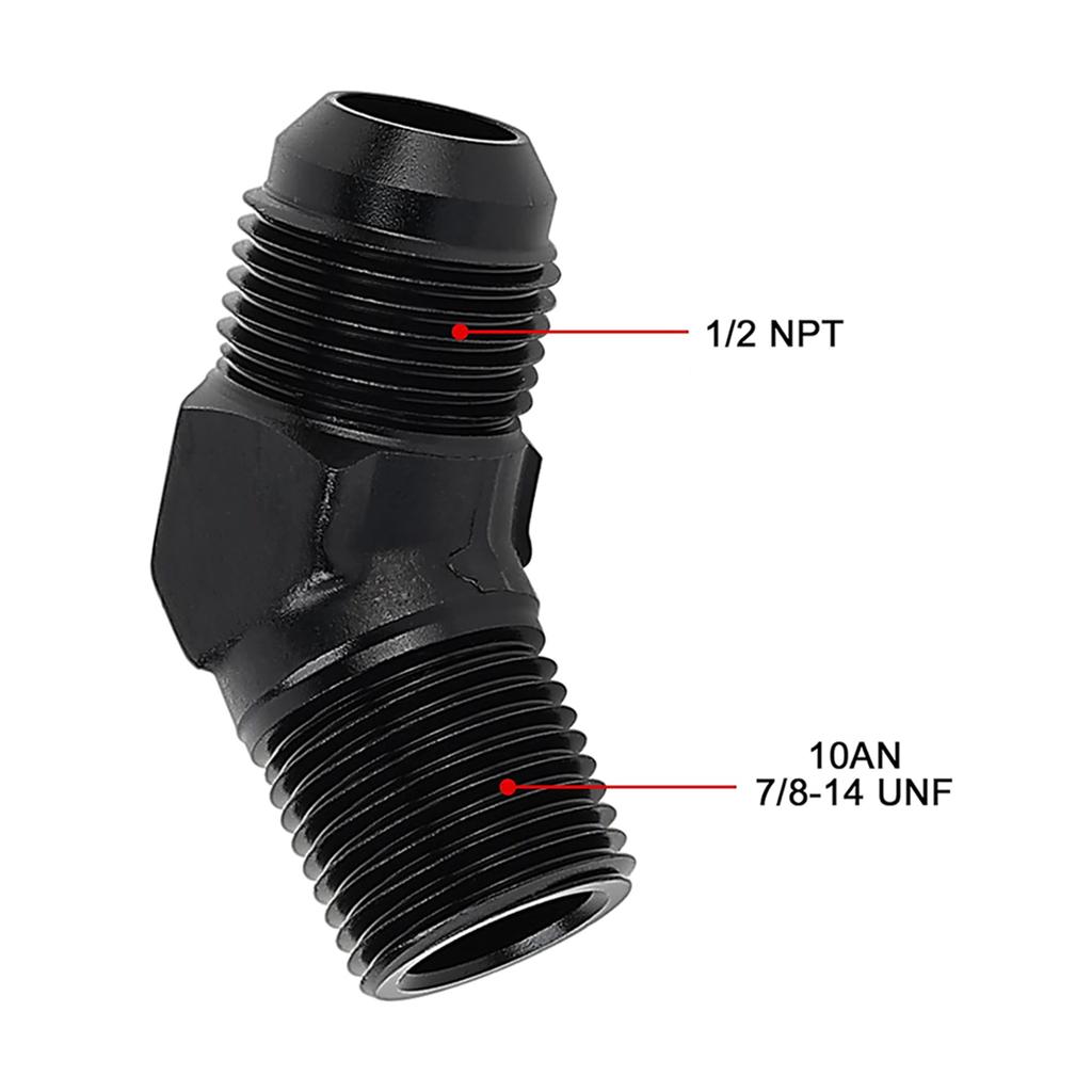 10AN Male Flare To 12'' NPT Pipe 45 Degree Fitting Adapter Aluminum Alloy Material