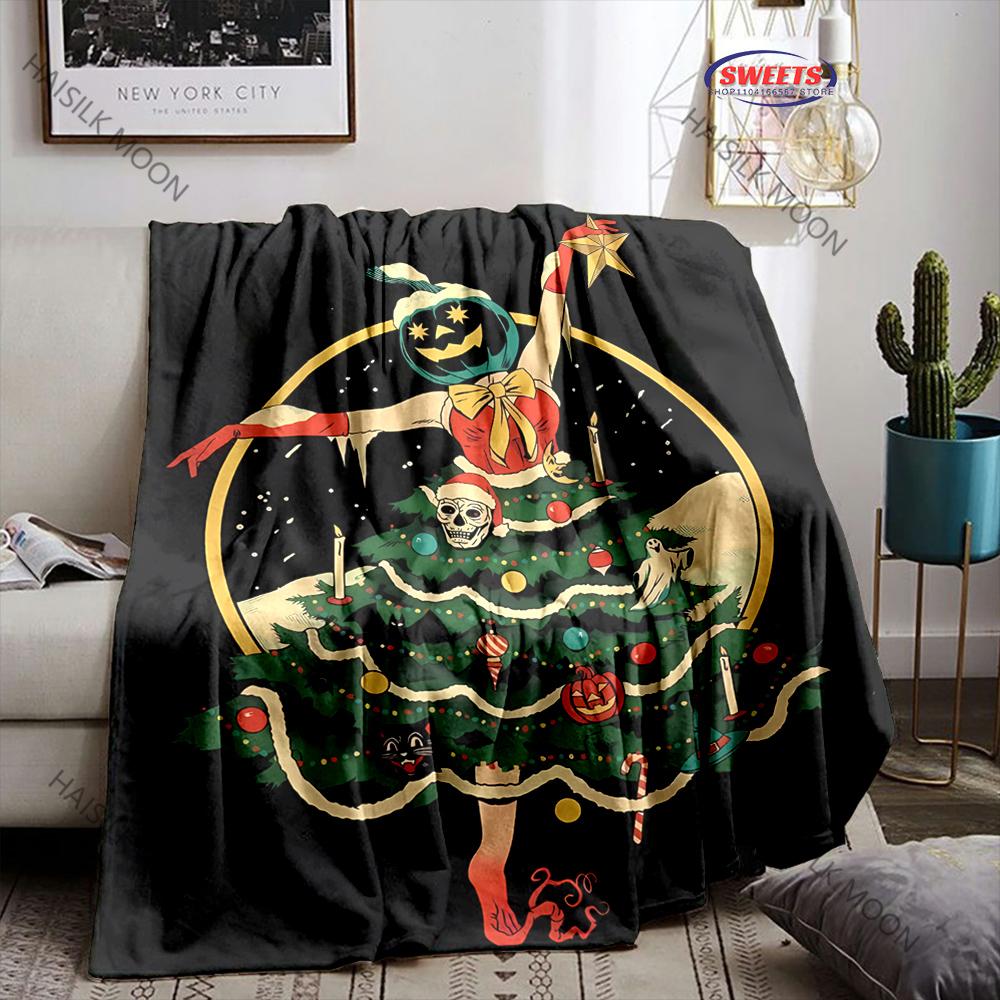 Spooky Skull Christmas Print Blanket Warm Soft and Comfortable Home Travel Blanket Sofa Bedding Cover Blankets Gift for Friends
