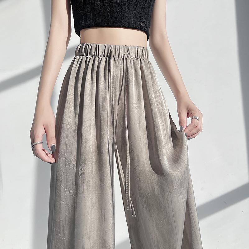 Spring Summer Retro Ice Silk Tie Dye Wide Leg Pants for Women Loose Straight Casual Leg Women's Pants