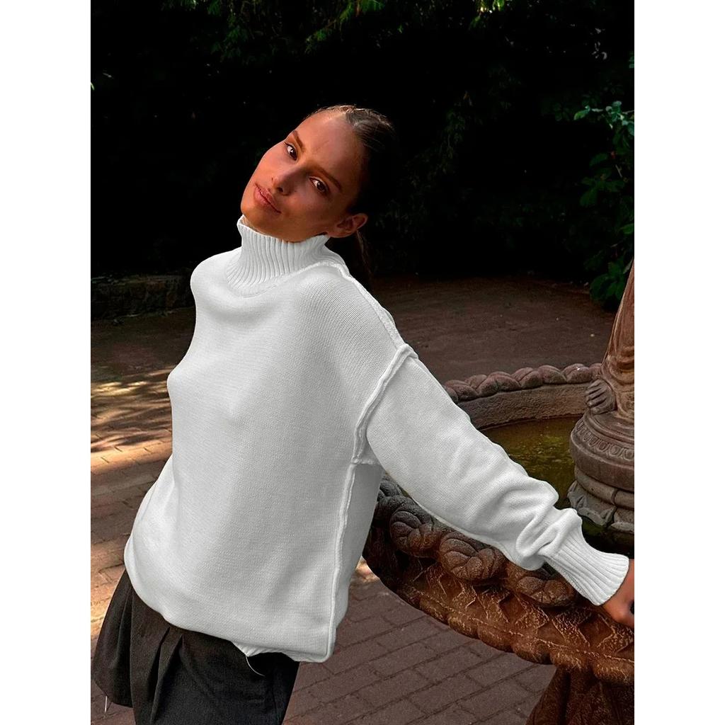 Autumn Winter Women's Solid Color Knitted Turtleneck Sweater Female Warm FashionThick Loose Casual Pullovers
