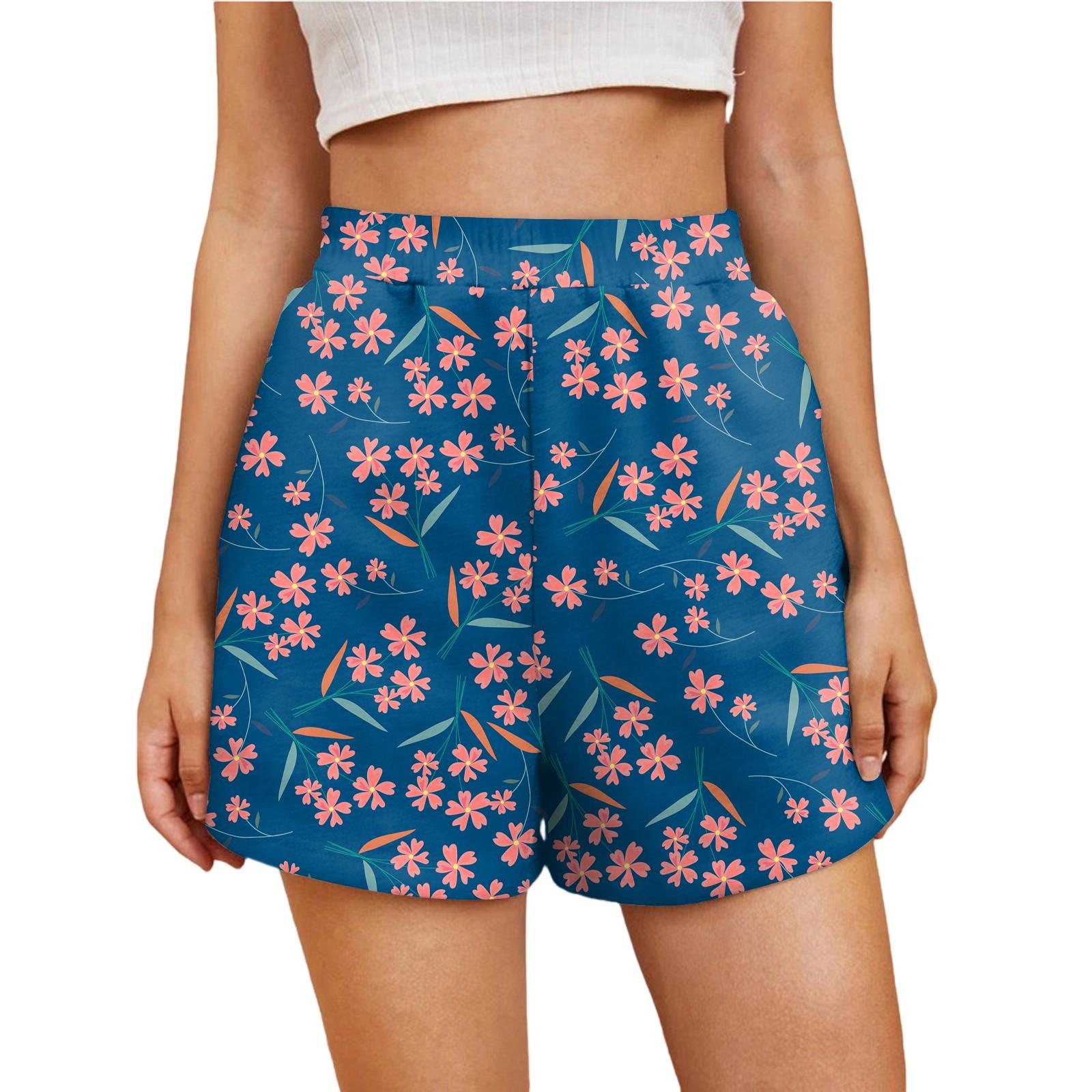 

Женские повседневные модные шорты с высокой талией и цветочным принтом на эластичной талии XL тёмно-синий