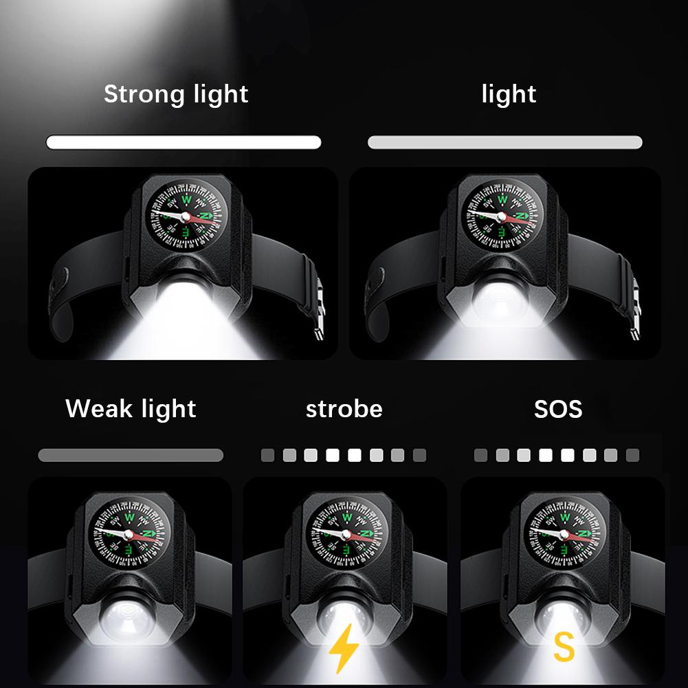 LED Wristwatch Flashlight Multi‑Functional Wristlight USB Rechargeable Wrist Watch Torch Light Power Display 4 Modes for Sports