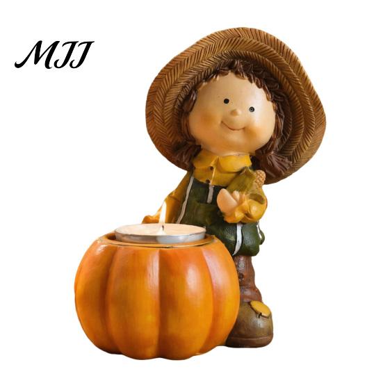 Vintage Harvest Festival Displays Autumn Figurine Ornament, Decorative Resin Statue, Turkey/Scarecrow/Pumpkin Scarecrow Pumpkin Figures Tabletop D