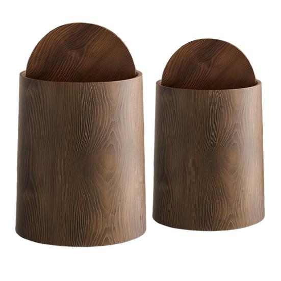 Cubo de basura para baño con diseño de madera y tapa abatible, gran capacidad y diseño giratorio.