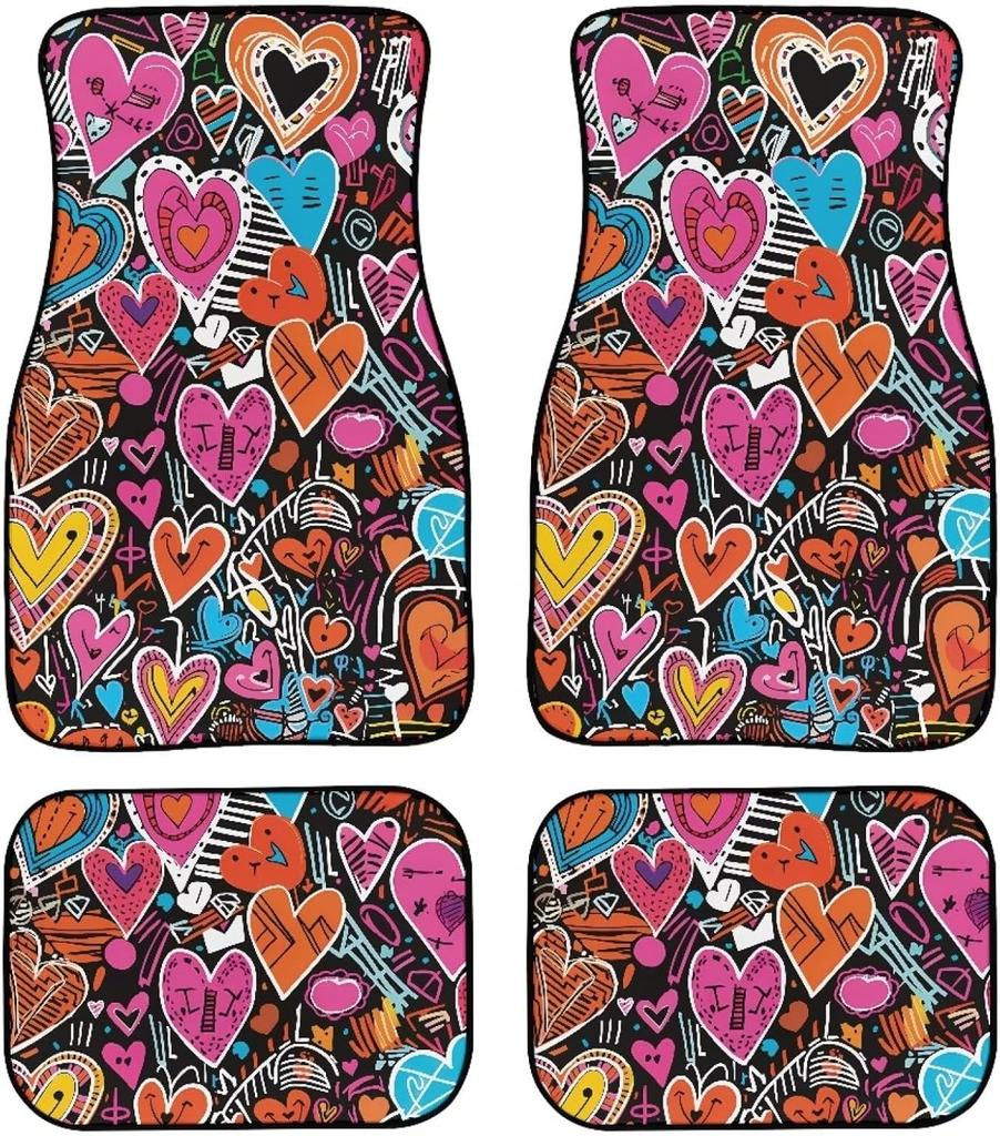 Universal Fit Auto Carpet Floor Mats Set of 4 for Women Girls Decorative Boho Floral Print Car Floor Mats Front & Rear Liners Set