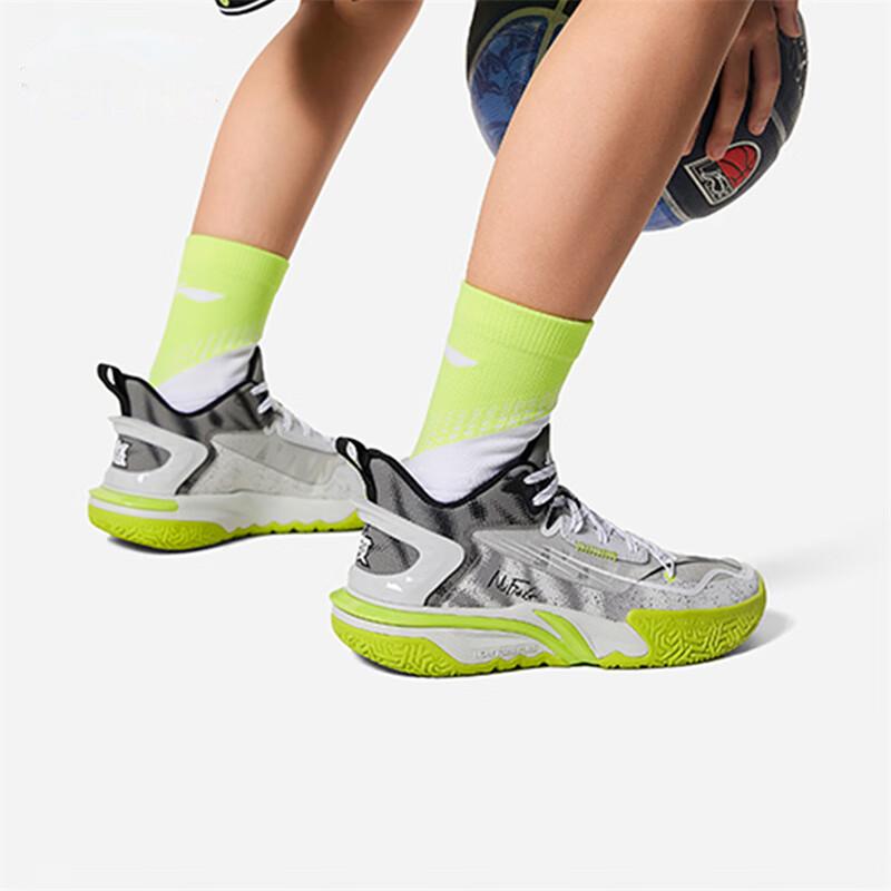Li Ning Kids Synthetic Leather Logo Color Block Printed Rebound Wear-Resistant Low-Top Basketball Shoes Kids basketball shoes Gray YKBU068-9