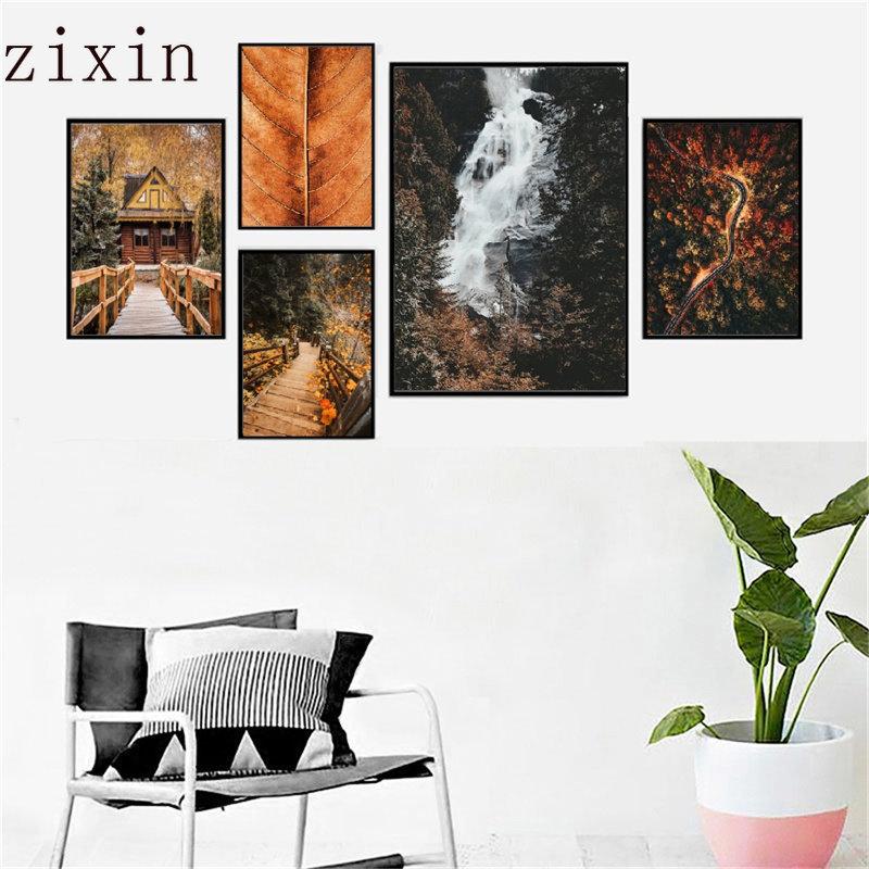 Autumn Forest Pumpkin Maple Leaves Landscape PosterWall Art Canvas Painting Squirrel  and Painting Wall Posters Livingroom Decor