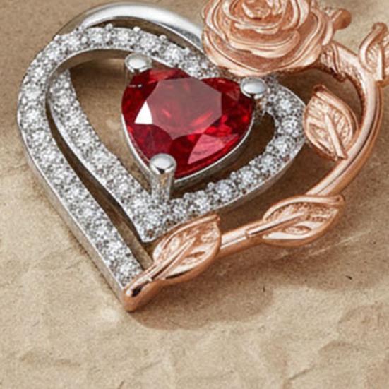 Heart And Rose Necklace Women Faux Gem Red Heart Pendant Necklace Jewelry Gift for Wife Girlfriend Birthday Anniversary Valentine's Day