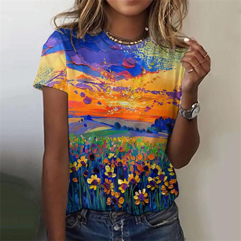 Plant Printed Harajuku 3D Summer Top Women's Colorful Floral Short Sleeved T-shirt