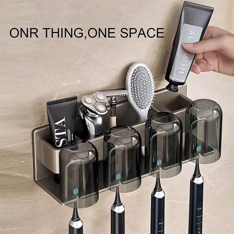 Toothbrush Holder Metal Toothbrush Rack Multi-Function Toothbrush Holder Punch-Free Toothpaste Holder Wall-Mounted Storage Box
